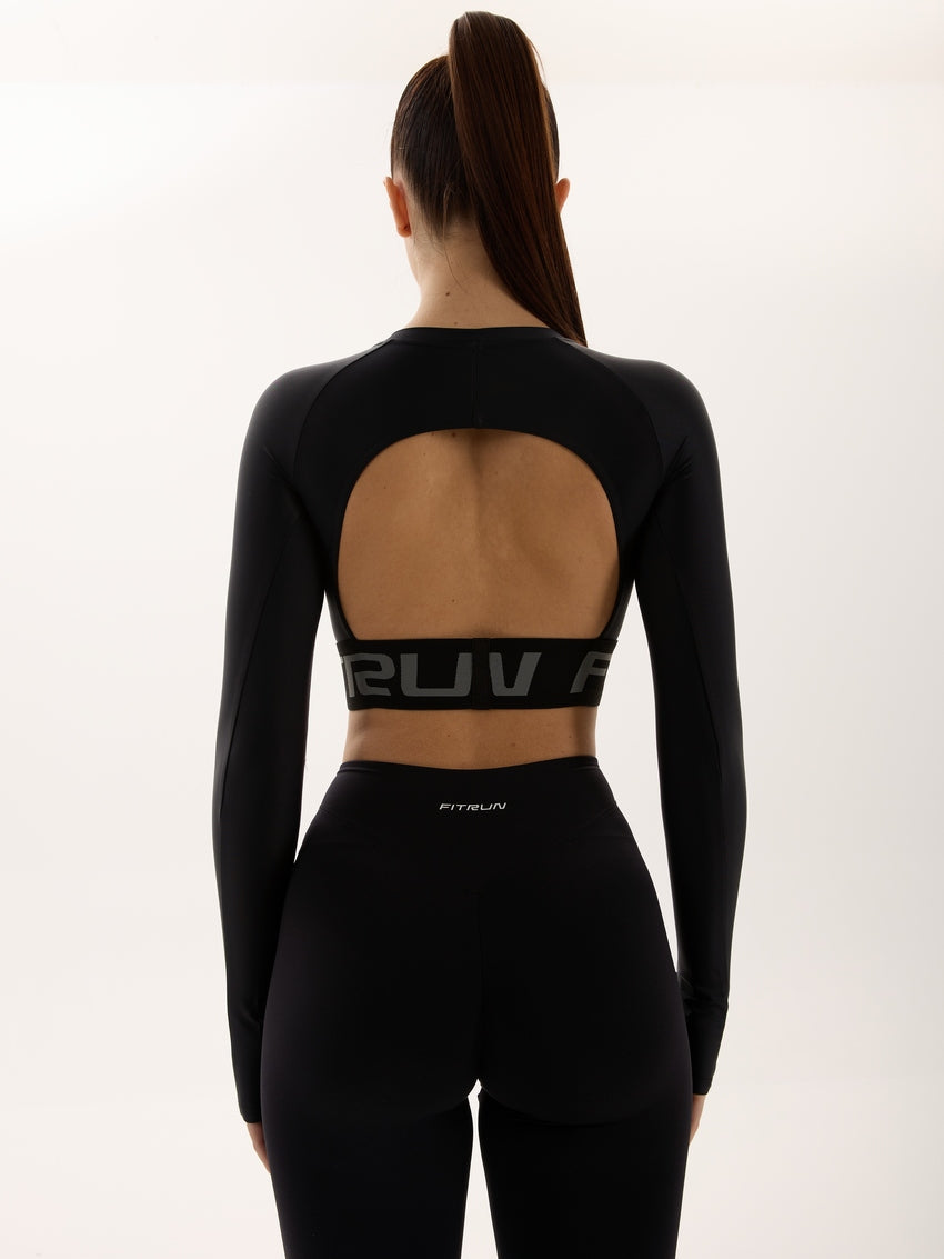 FITRUN Long Sleeve Midi Open Back "Total Black"