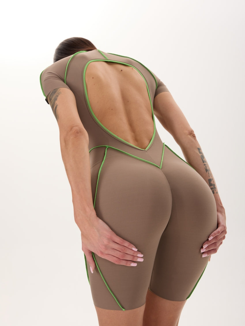 Jumpsuit FITRUN BodySuit Short Versa "Sand VE Neon Green Line"