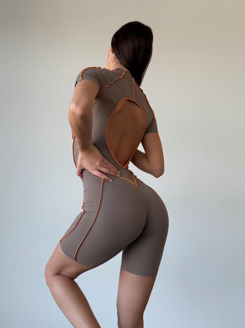 Jumpsuit FITRUN BodySuit Short Versa "Sand VE Orange Line"